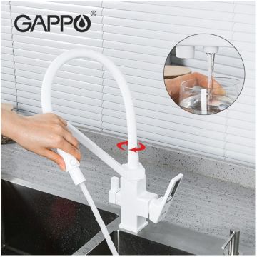 Смеситель для кухни под фильтр Gappo G4317-8 белый,хром
