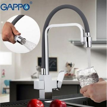 Смеситель для кухни под фильтр Gappo G4398-4 хром,серый
