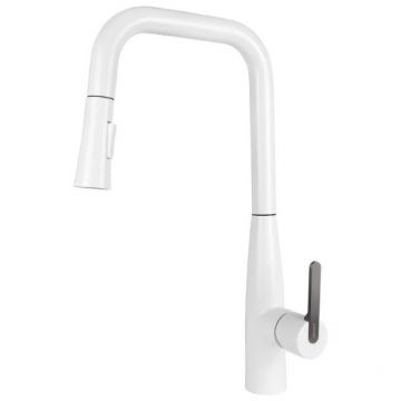 Смеситель Kaiser (Кайзер) Claro для кухни c выдвижной лейкой White matt/Gun metal (22144-24)