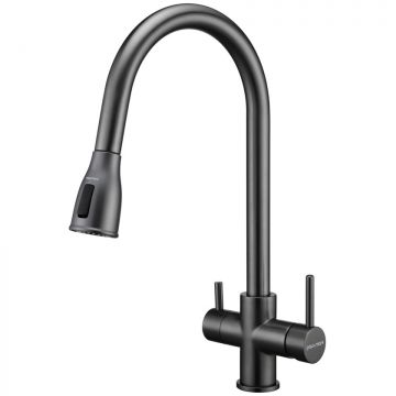 Смеситель для кухни Paulmark (Паульмарк) под фильтр с выдвижным шлангом Lange вороненая сталь La214212-GM