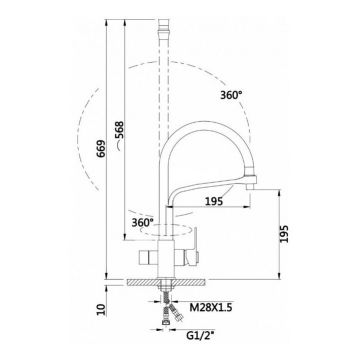 Смеситель Hansen (Хансен) для кухни с гибким изливом, под фильтр 15075-PC графит/черный