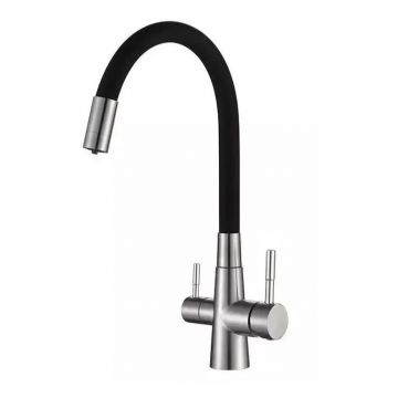 Смеситель Hansen (Хансен) для кухни с гибким изливом, под фильтр 15180-GC сатин/черный