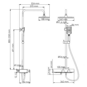Душевой комплект Wasserkraft для душа Черный (A11401 Thermo)
