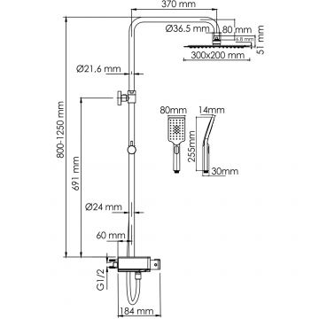 Душевой комплект с термостатическим смесителем Wasserkraft (Васеркрафт) Aller A113.069.126.CH Thermo хром