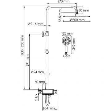 Душевой комплект с термостатическим смесителем Wasserkraft (Васеркрафт) Aller A113.116.058.CH Thermo хром