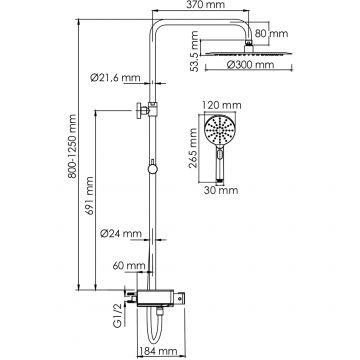 Душевой комплект с термостатическим смесителем Wasserkraft (Васеркрафт) Aller A113.116.127.CH Thermo хром