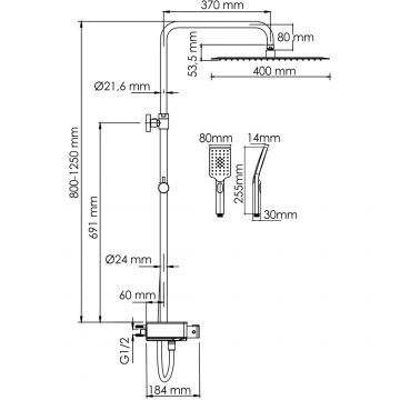 Душевой комплект с термостатическим смесителем Wasserkraft (Васеркрафт) Aller A113.119.126.CH Thermo хром