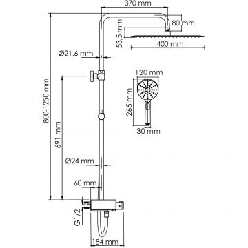 Душевой комплект с термостатическим смесителем Wasserkraft (Васеркрафт) Aller A113.119.127.CH Thermo хром
