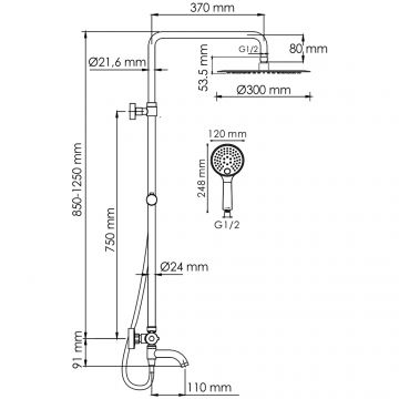 Душевой комплект с термостатическим смесителем Wasserkraft (Васеркрафт) Sauer A188.263.207.PG Thermo глянцевое золото