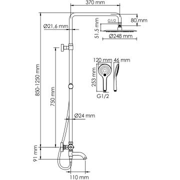 Душевой комплект с термостатическим смесителем Wasserkraft (Васеркрафт) Elbe A288.258.078.BM Thermo черный