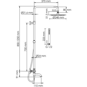 Душевой комплект с термостатическим смесителем Wasserkraft (Васеркрафт) Elbe A288.258.217.BM Thermo черный