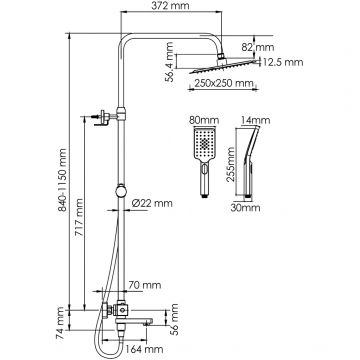 Душевой комплект с термостатическим смесителем Wasserkraft (Васеркрафт) Abens A299.255.130.BM Thermo черный
