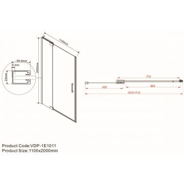 Душевая дверь Vincea Extra VDP-1E1011CLGM, 1000/1100, вороненая сталь, стекло прозрачное