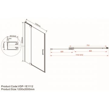 Душевая дверь Vincea Extra VDP-1E1112CLGM, 1100/1200, вороненая сталь, стекло прозрачное