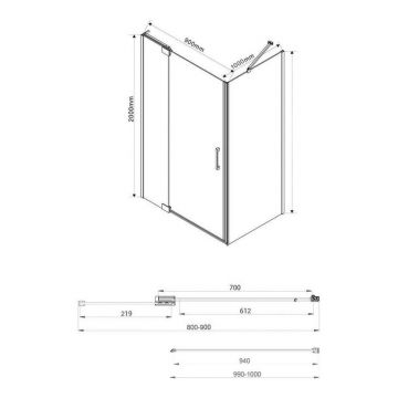 Душевой уголок Vincea Extra VSR-1E809010CL, 800/900х1000 мм (габариты площадки) хром, стекло прозрачное