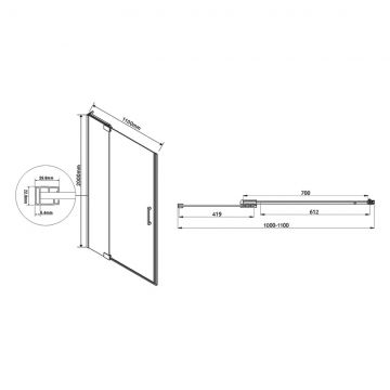 Душевая дверь Vincea Extra VDP-1E1011CL, 1000/1100, хром, стекло прозрачное