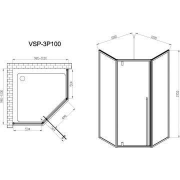 Душевой уголок Vincea Penta 1000х1000 мм (габариты площадки) хром стекло прозрачное VSP-3P100CL