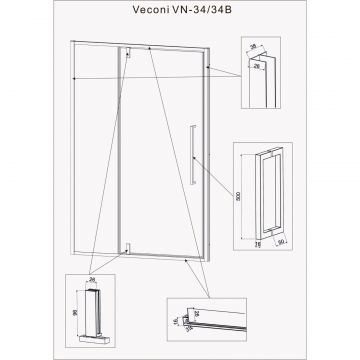 душевая дверь Veconi VN34-100-01-C7 1000х1950 мм профиль хром, стекло прозрачное