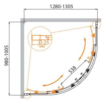 Душевой уголок Cezares (Цезарис) MOLVENO-RH-2-130/100-C-Cr-IV цвет профиля хром, стекло прозрачное 6 мм 130х195х100 см