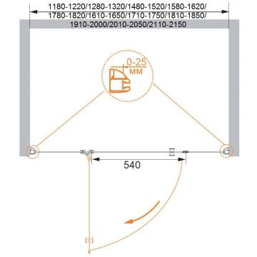 Душевая дверь Cezares (Цезарис) VERONA-W-B-13-40+60/40-P-Cr-L цвет профиля хром, стекло матовое 6 мм 200х140 см