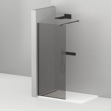 Душевая перегородка Cezares (Цезарис) Liberta-L-1-100-GR-NERO с односторонним входом, стекло графит 8 мм, профиль черный, 100x195 см