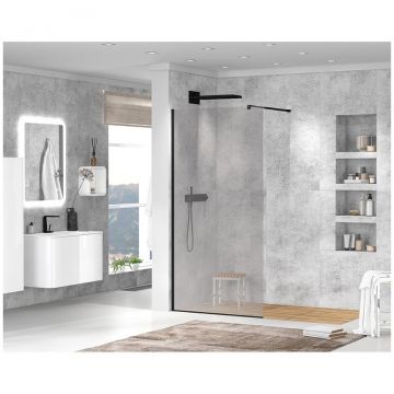 Душевая перегородка Cezares (Цезарис) Liberta-L-1-140-120-C-NERO с односторонним входом, стекло прозрачное 8 мм, профиль черный, 140x120x195 см