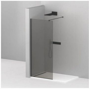 Душевая перегородка Cezares (Цезарис) Liberta-L-1-25-GR-NERO, стекло графит 8 мм, профиль черный, 24,6x195 см