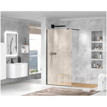 Душевая перегородка Cezares (Цезарис) Liberta-L-1-90-120-BR-NERO с односторонним входом, стекло бронза 8 мм, профиль черный, 90x120x195 см