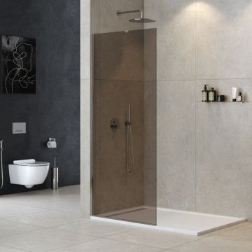 Душевая перегородка Cezares (Цезарис) Liberta-L-1-TB-100-BR-Cr универсальная с односторонним входом, стекло бронза 8 мм, профиль хром, 100x195 см