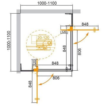 Душевой уголок Cezares (Цезарис) Slider-A-2-100/110-BR-Cr, цвет профиля хром, стекло прозрачное 8 мм 100х195х110 см