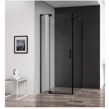 Душевой уголок Cezares (Цезарис) Slider-AH-1-80-80/90-C-NERO, цвет профиля черный матовый, стекло прозрачное 8 мм 90х195х80 см