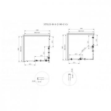Душевой уголок Cezares (Цезарис) Stylus-O-M-A-2-90-C-Cr, цвет профиля хром, стекло прозрачное 8 мм 90х195х90 см