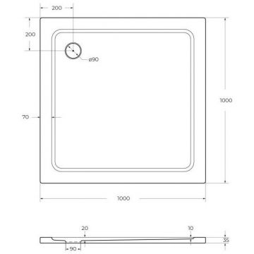 Душевой поддон SMC Cezares (Цезарис) Tray-M-A-100-35-W, цвет белый 100х100х3.5 см