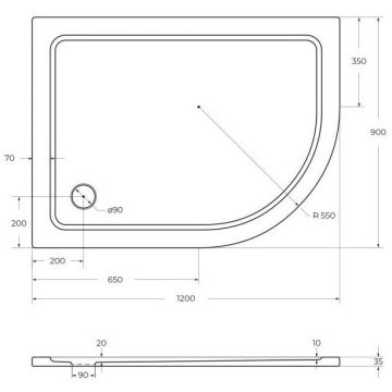 Душевой поддон SMC Cezares Tray-M-RH-120/90-550-35-W-L, цвет белый 120х90х3.5 см