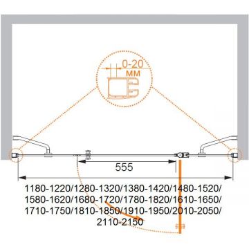 Душевая дверь Cezares (Цезарис) ELENA-W-B-13-30+60/40-P-Cr-L, цвет профиля хром, стекло матовое 6 мм 195х130 см