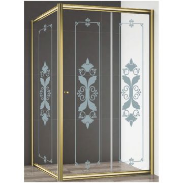 Душевой уголок Cezares (Цезарис) GIUBILEO-AH-1-120/90-SCORREVOLE-CP-G цвет профиля золото, стекло прозрачное c матовым узором 6 мм 120х195х90 см