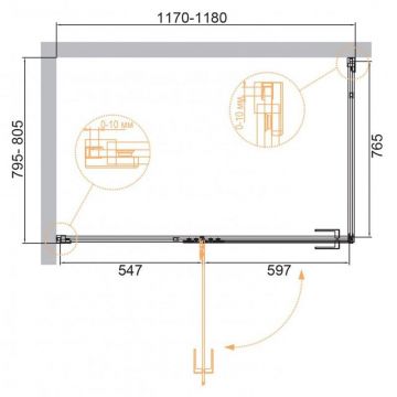Душевой уголок Cezares (Цезарис) Bellagio-AH-1-120/80-C-BORO, цвет профиля брашированное золото, стекло прозрачное 8 мм 120х197х80 см