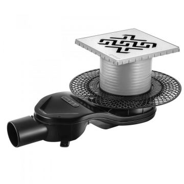 Трап Berges (Бергес) водосток напольный Platz Antik 150х150 нержавеющая сталь, матовый хром, S-сифон боковой