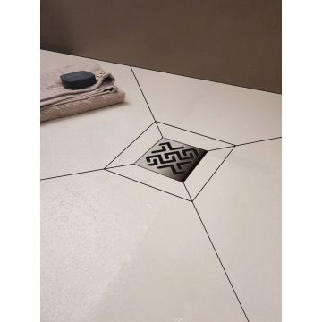 Трап Berges (Бергес) водосток напольный Platz Antik 150х150 нержавеющая сталь, матовый хром, S-сифон боковой