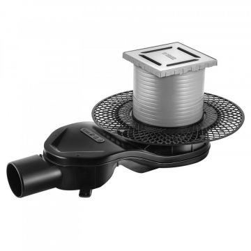 Трап Berges (Бергес) водосток напольный Platz Norma 100х100 нержавеющая сталь, матовый хром, S-сифон боковой