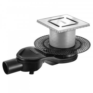 Трап Berges (Бергес) водосток напольный Platz Norma 150х150 нержавеющая сталь, матовый хром, S-сифон боковой