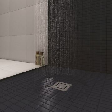 Трап Berges (Бергес) водосток напольный Platz Norma 150х150 нержавеющая сталь, матовый хром, S-сифон боковой