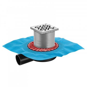 Трап Berges (Бергес) водосток напольный Zentrum Antik 100х100 нержавеющая сталь, хром глянец, S-сифон боковой