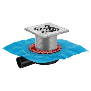 Трап Berges (Бергес) водосток напольный Zentrum Antik 150х150 нержавеющая сталь, хром глянец, S-сифон боковой