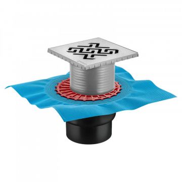 Трап Berges (Бергес) водосток напольный Zentrum Antik 150х150 нержавеющая сталь, хром глянец, S-сифон вертикальный