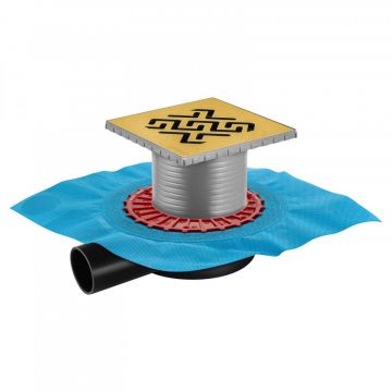 Трап Berges (Бергес) водосток напольный Zentrum Antik 150х150, решетка нержавеющая сталь, бронза, S-сифон боковой