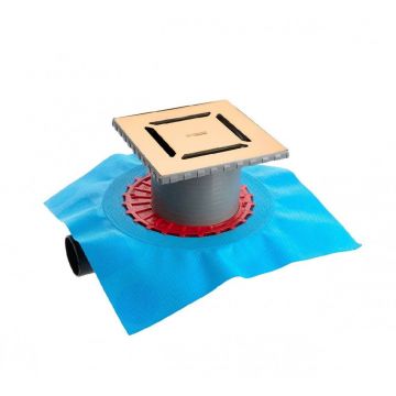 Трап Berges (Бергес) водосток напольный Zentrum Norma 150х150 нержавеющая сталь, золото глянец, S-сифон боковой