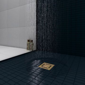 Трап Berges (Бергес) водосток напольный Zentrum Norma 150х150 нержавеющая сталь, золото глянец, S-сифон боковой