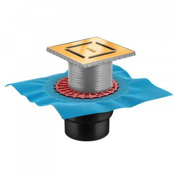 Трап Berges (Бергес) водосток напольный Zentrum Norma 150х150 нержавеющая сталь, золото глянец, S-сифон вертикальный