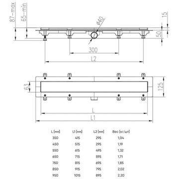 Душевой лоток Azario (Азарио) D40(боковой слив) с черной решеткой Klasik AZ-CH 650 KC